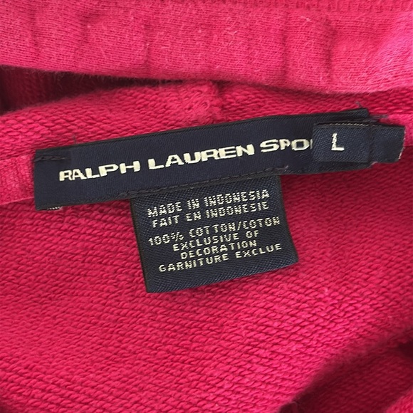 Ralph Lauren Sport Jacket Womens Large Hooded Sweatshirt Full Zip Hoodie Pink - Picture 8 of 8